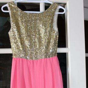 B. Darlin Juniors' Sequin Dress - Pink and Gold - Size 5/6